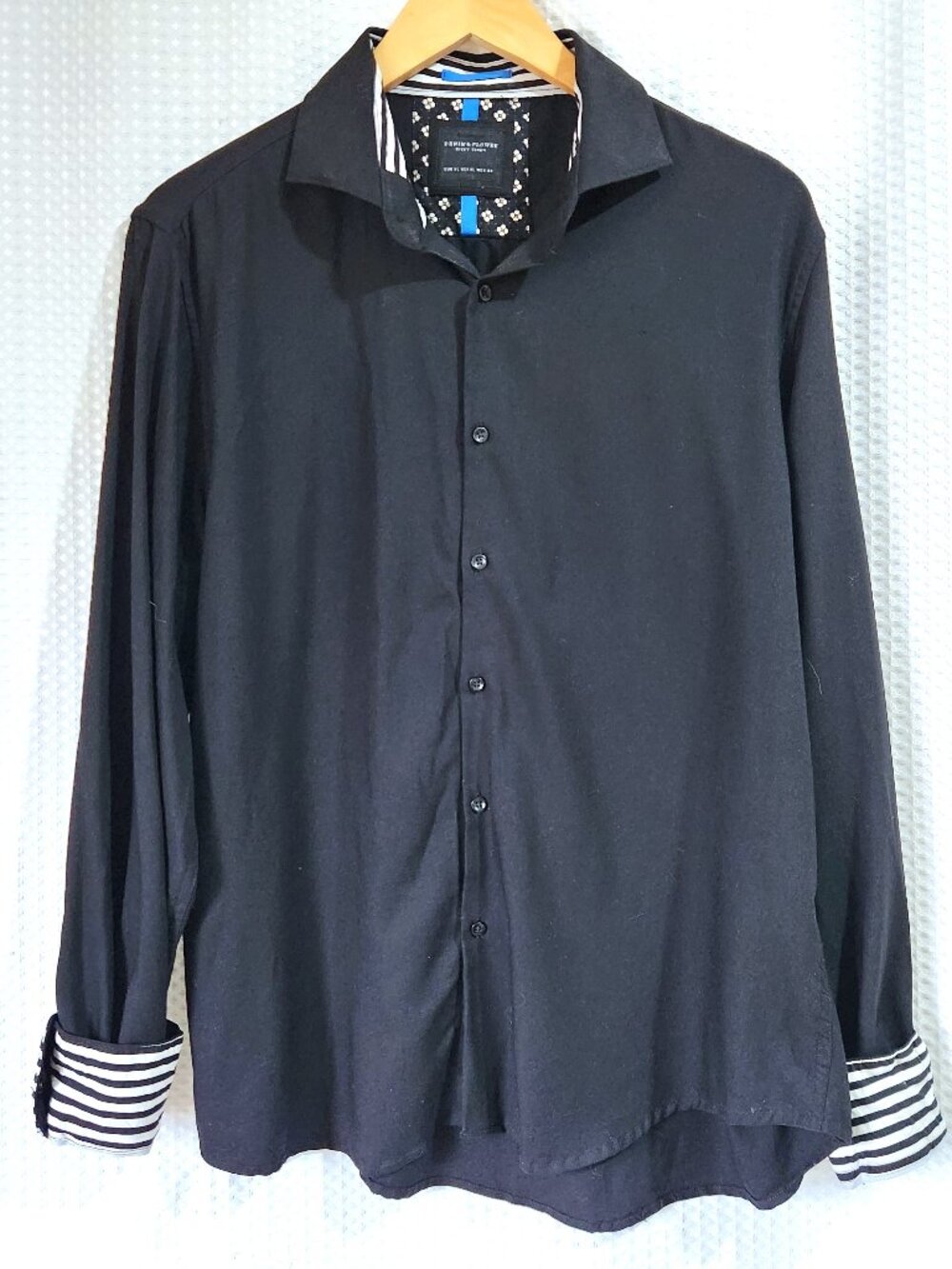 Denim & Flower Ricky Singh Men’s XL Black Stretch Shirt Floral Trim Button Up